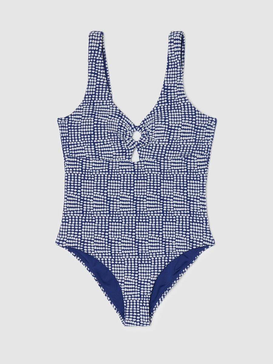 Blue one-piece swimsuit with geometric pattern_4
