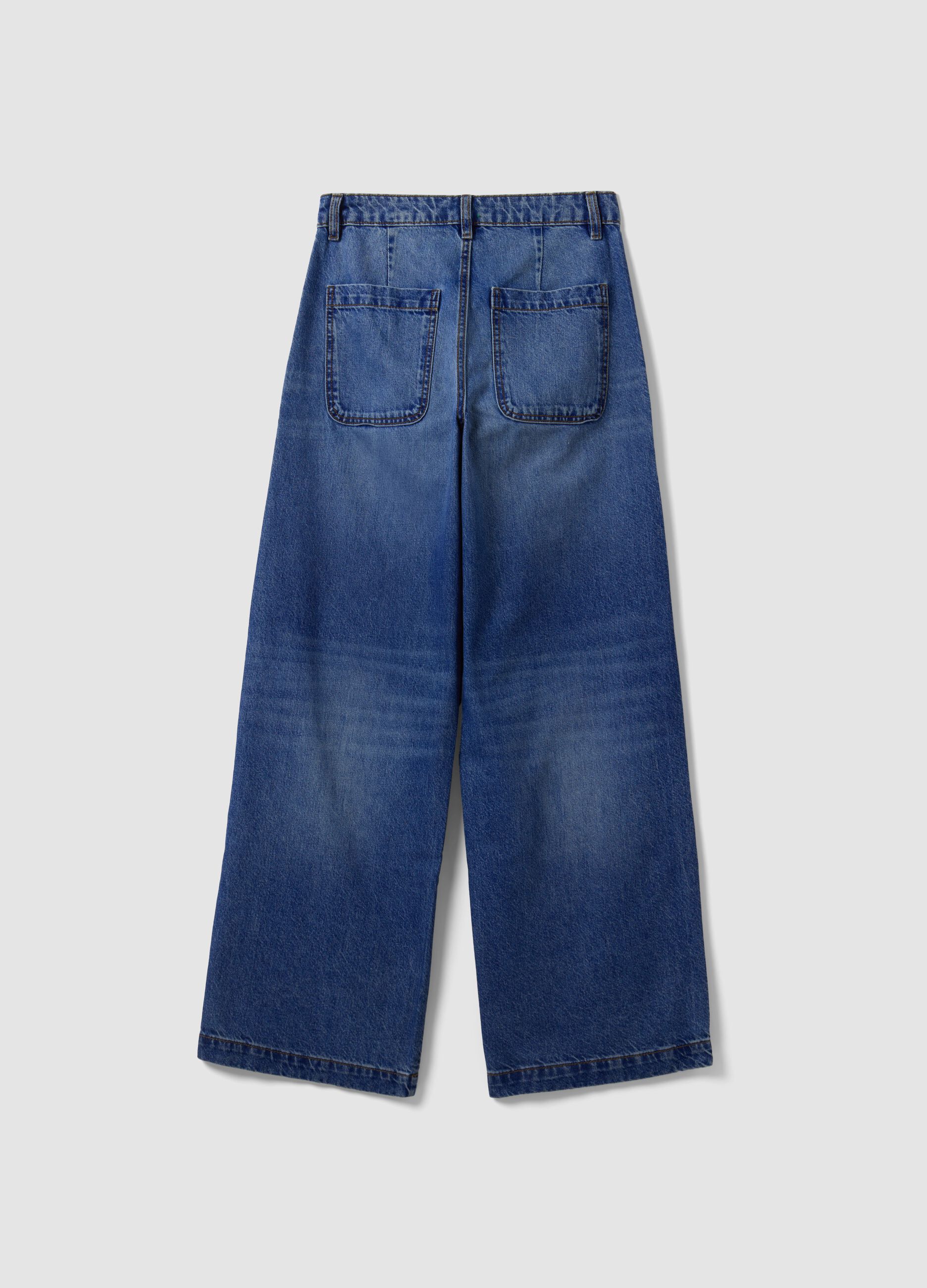 Blue denim wide-leg jeans in pure cotton