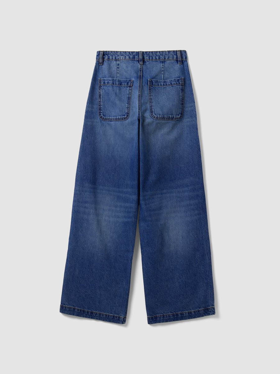 Blue denim wide-leg jeans in pure cotton_1