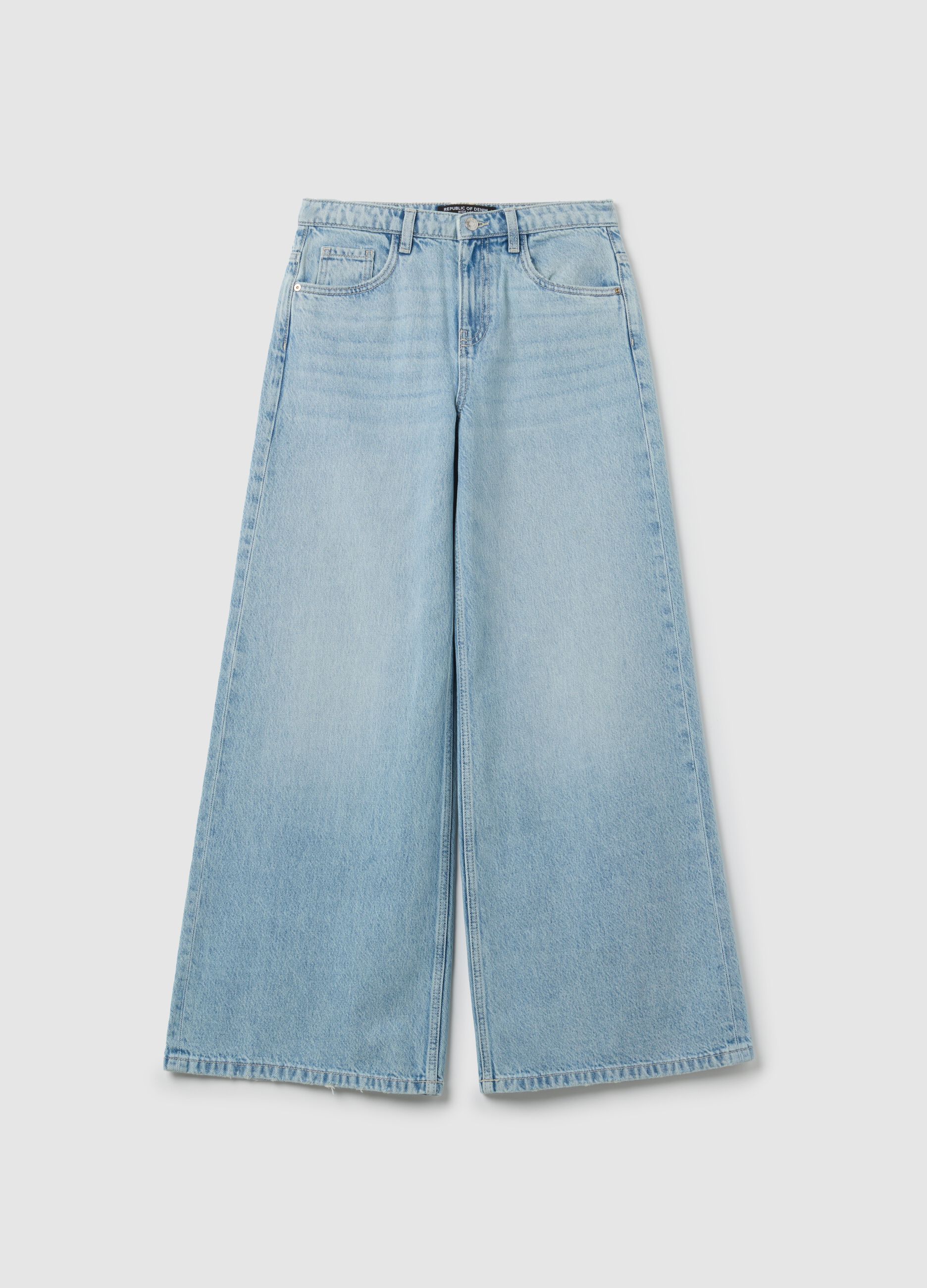 Wide leg pure cotton blue jeans