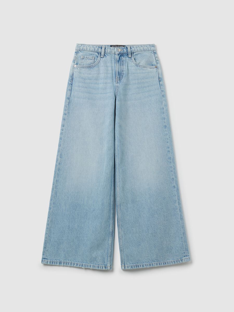 Jeans in puro cotone azzurri a gamba larga_0