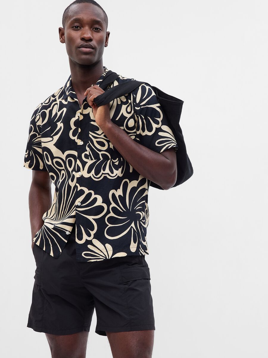 Camicia a maniche corte in lino e cotone_0