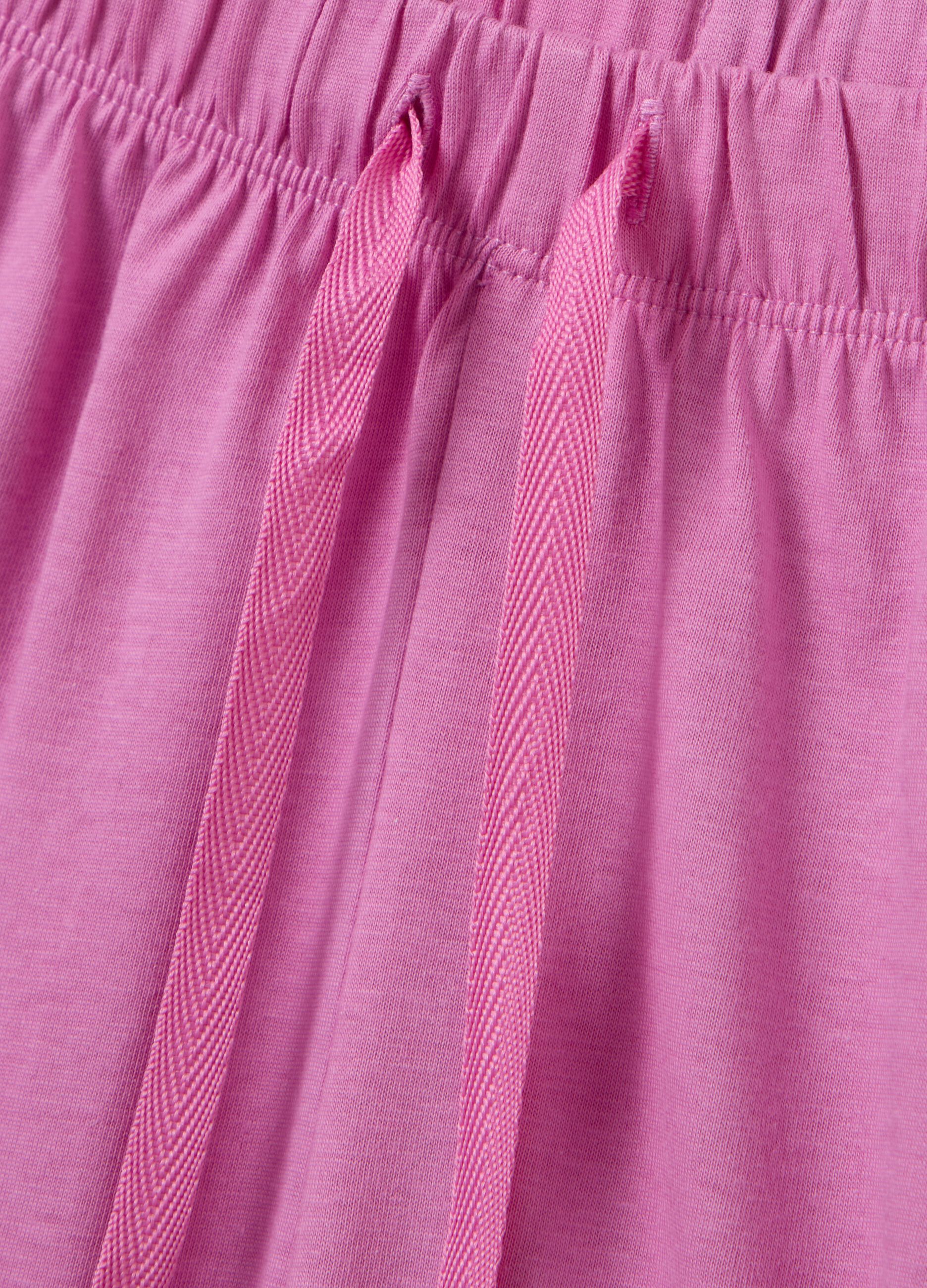 Completo pigiama da donna in puro cotone rosa regular fit con volant