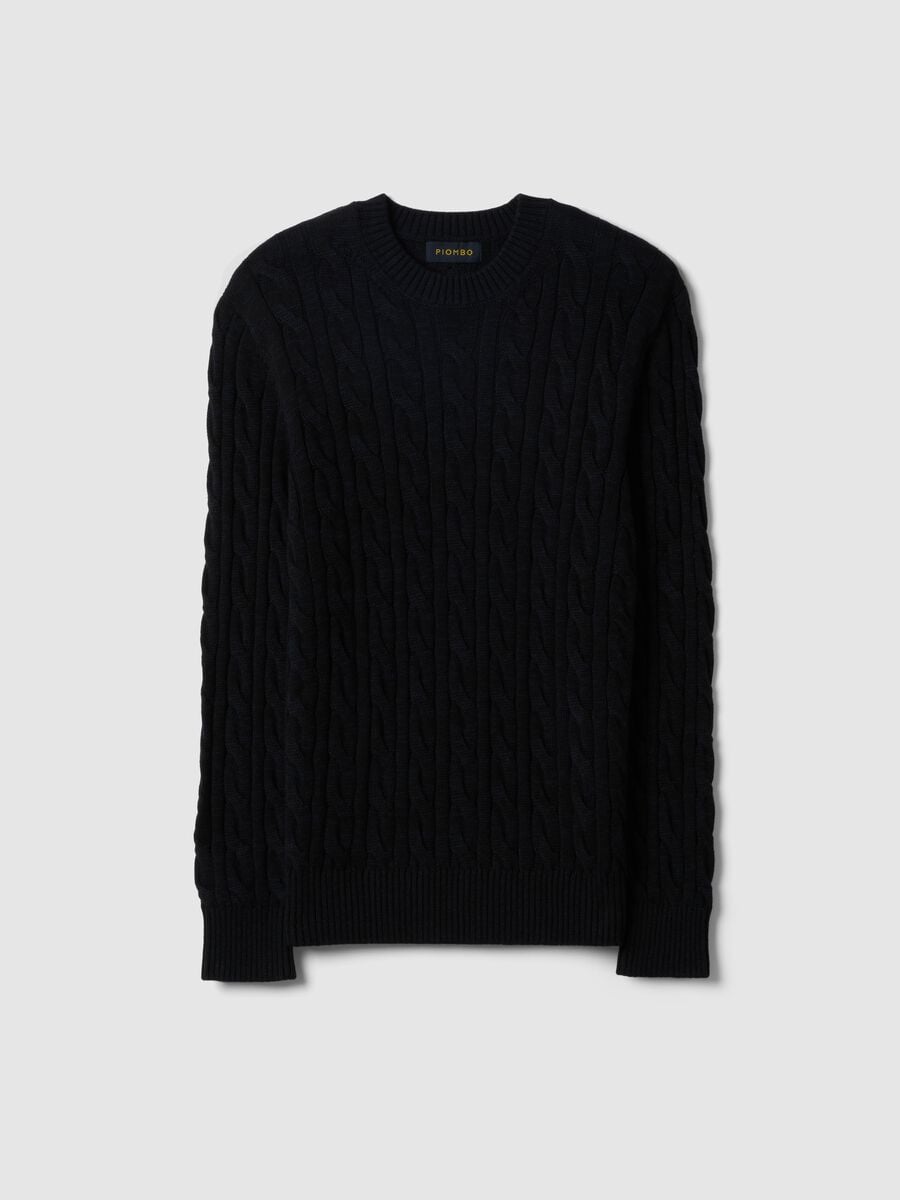 Maglione in puro cotone blu regular fit con design intrecciato_4