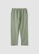 Green linen-cotton blend trousers with elasticated waist_0