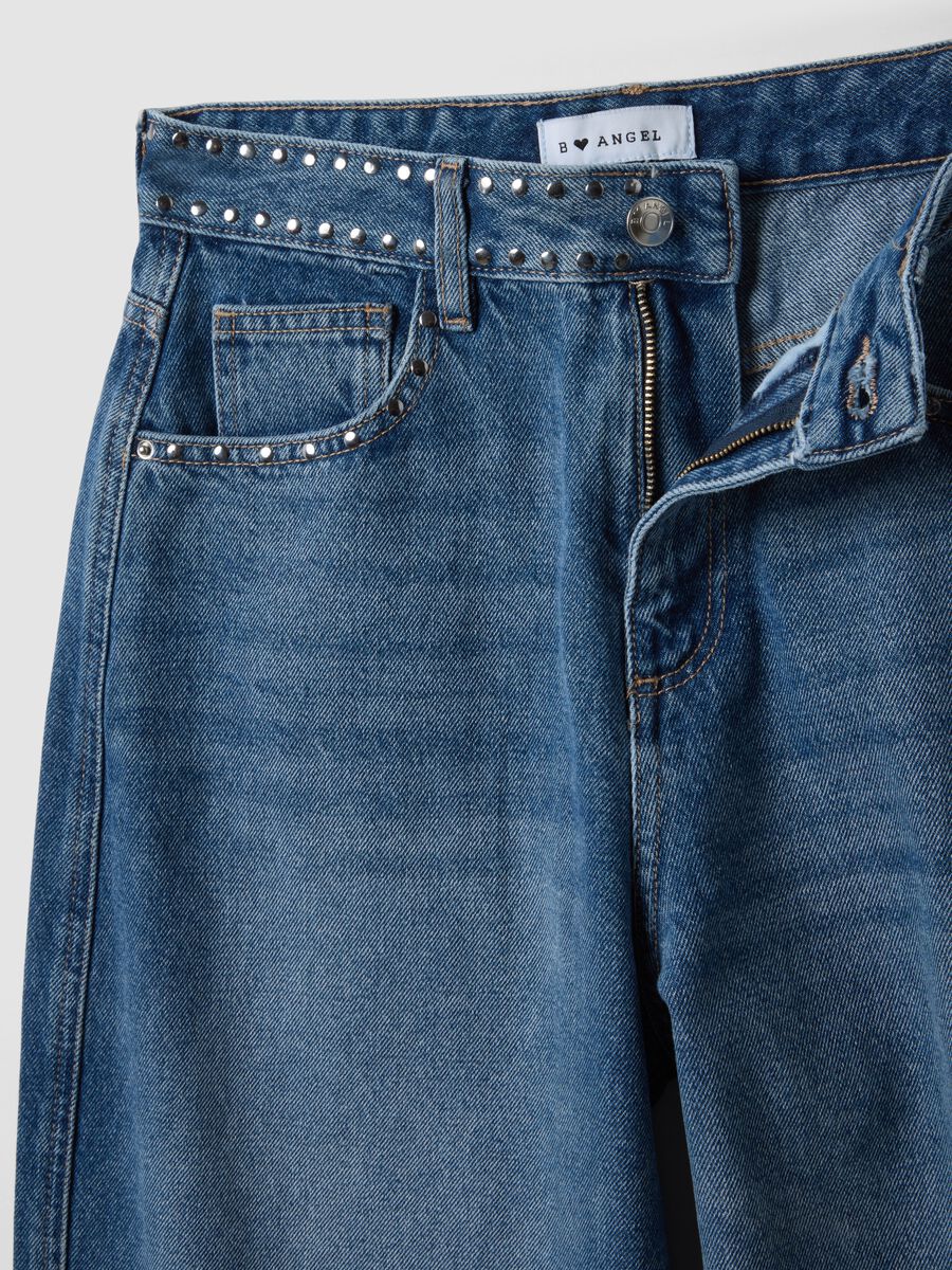 Jeans blu in puro cotone skater fit con strass_2