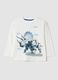 T-shirt bianca girocollo in puro cotone organico con stampa dinosauro_0
