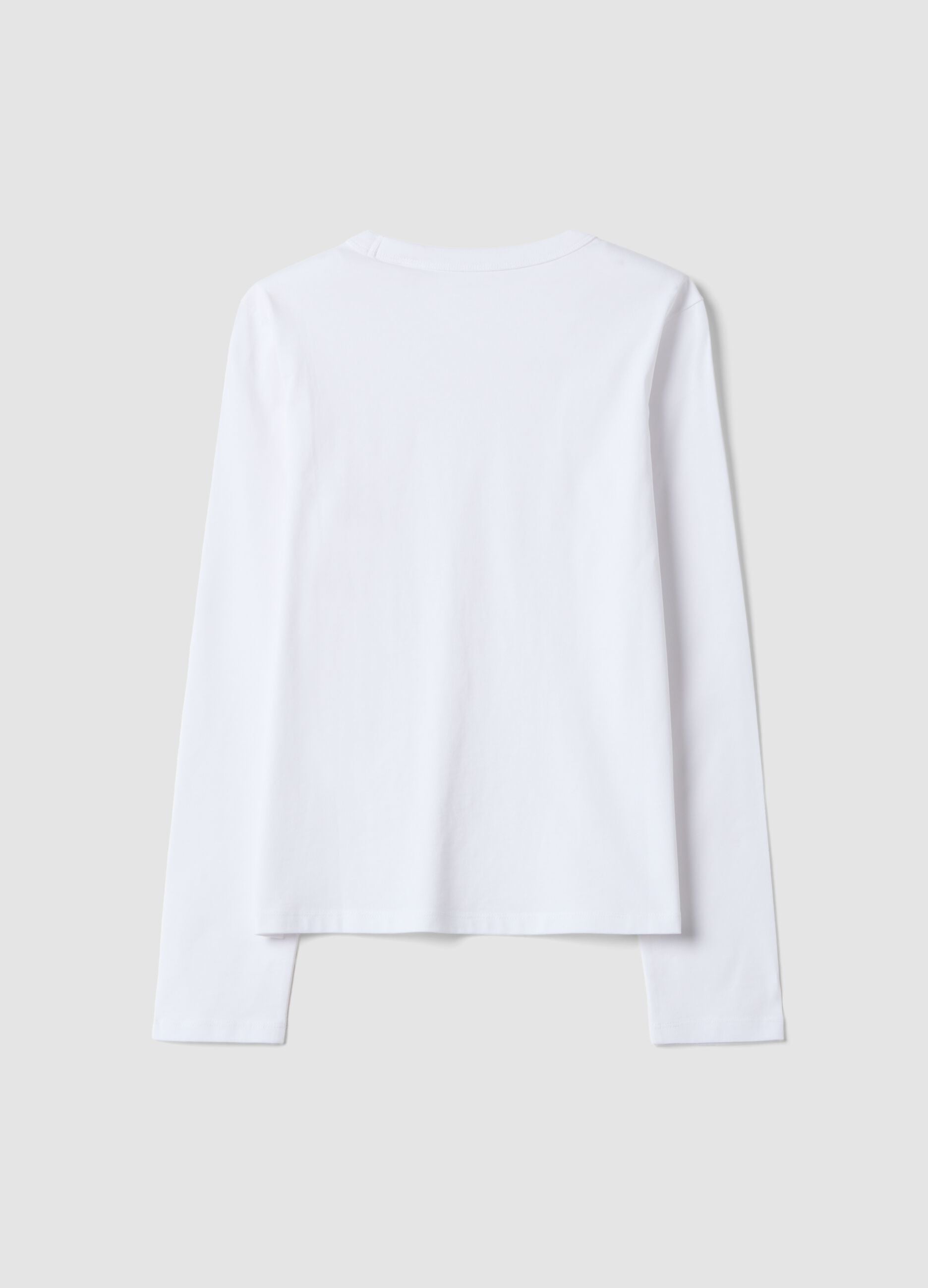 T-shirt bianca in jersey di puro cotone a maniche lunghe regular fit