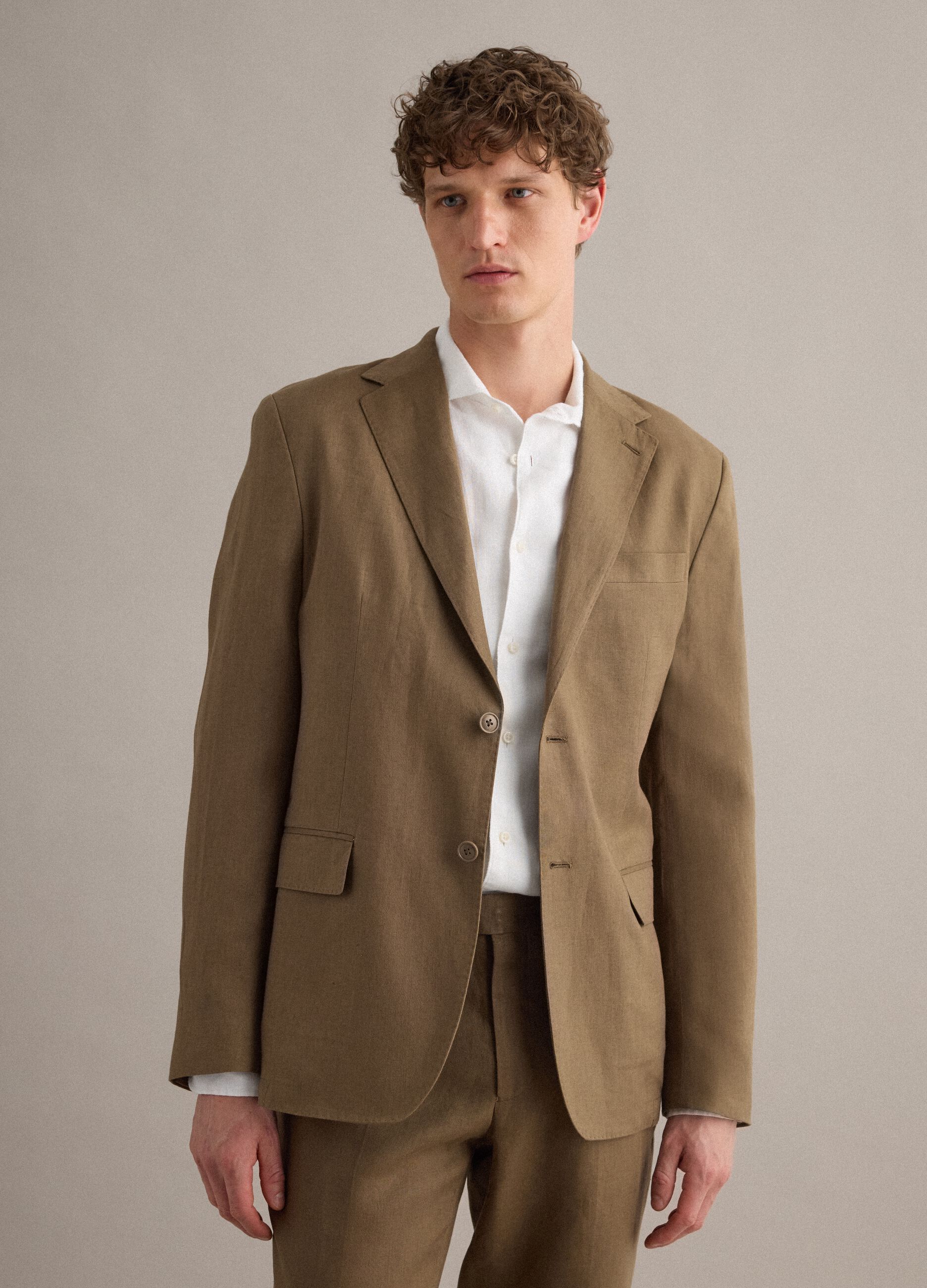Regular Fit Brown Pure Linen Blazer