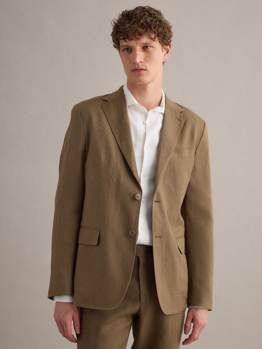 Blazer in puro lino marrone regular fit_1
