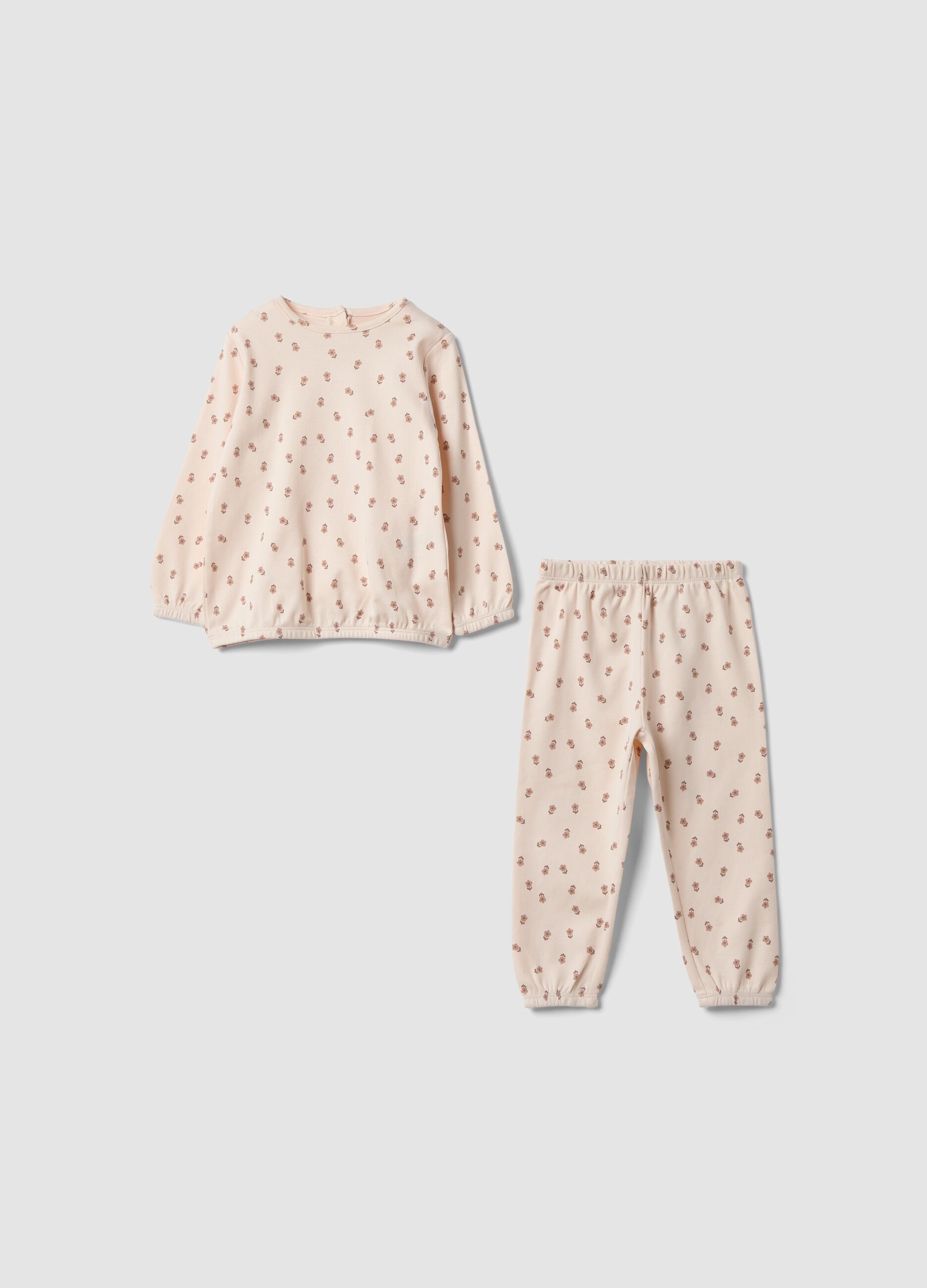 Pink organic cotton floral-print pyjamas for baby girl and toddler