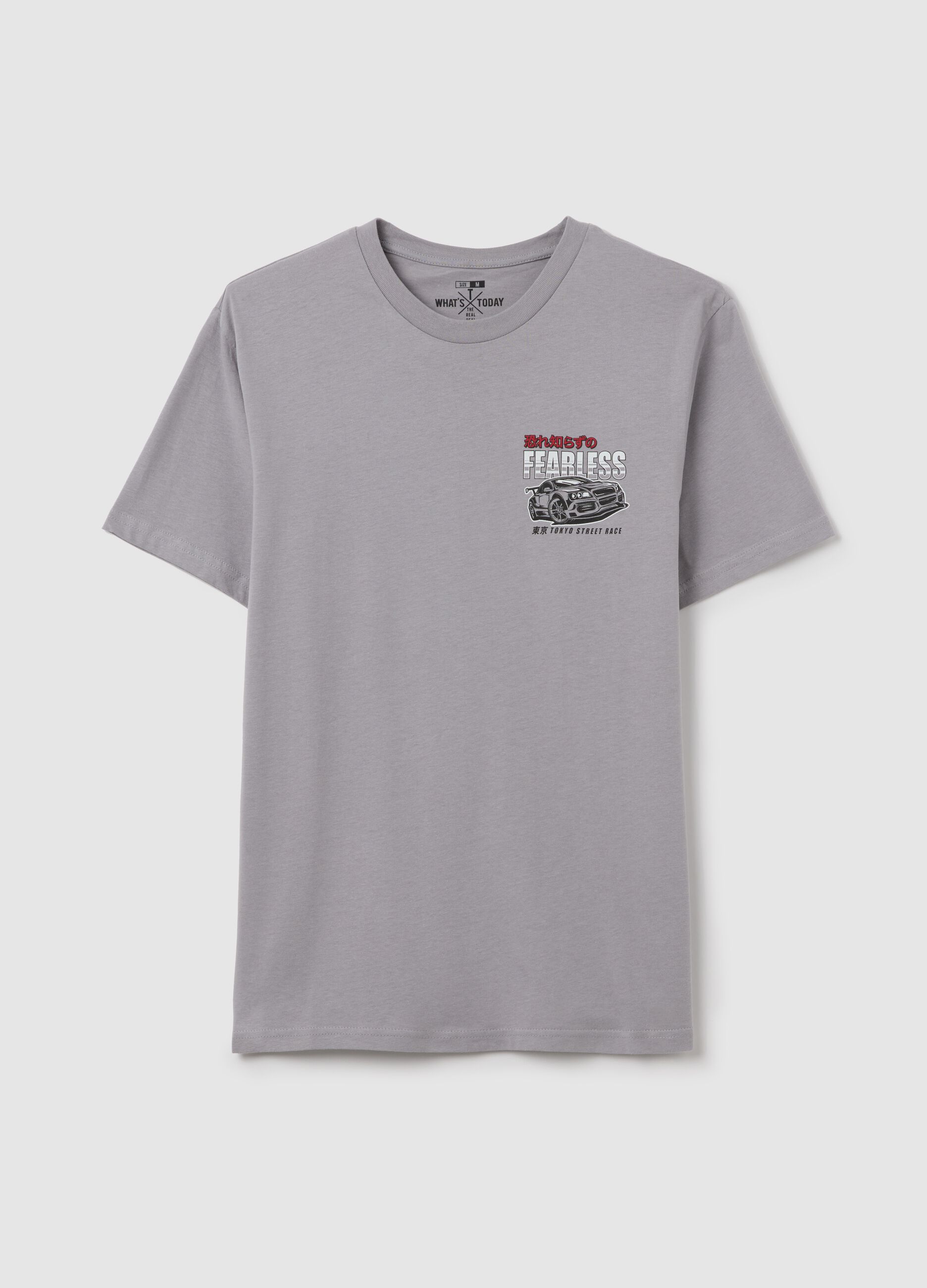 T-shirt in cotone con stampa auto da corsa "Fearless"