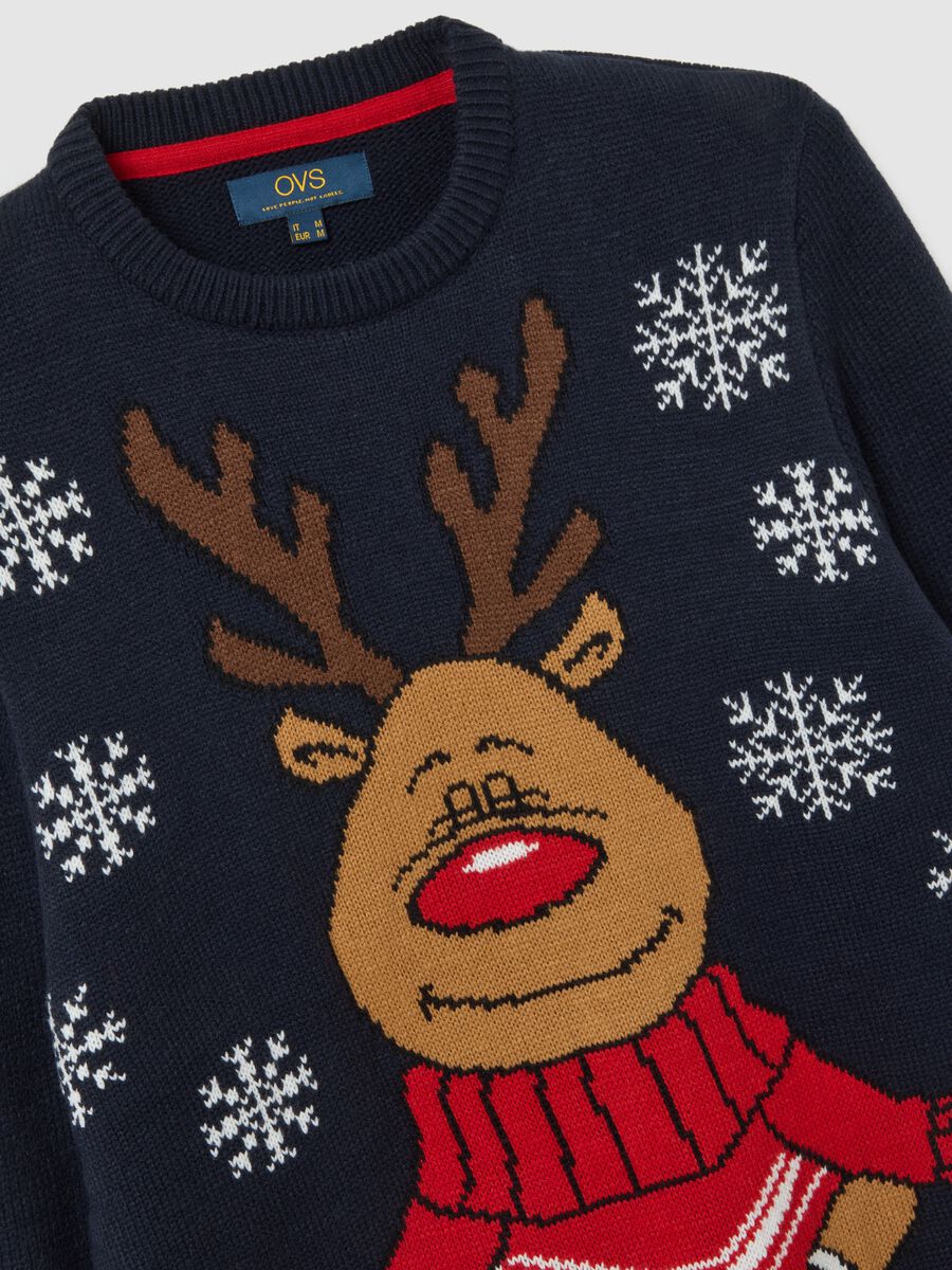 Blue regular fit Christmas jumper with reindeer embroidery_5
