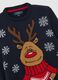 Blue regular fit Christmas jumper with reindeer embroidery_5