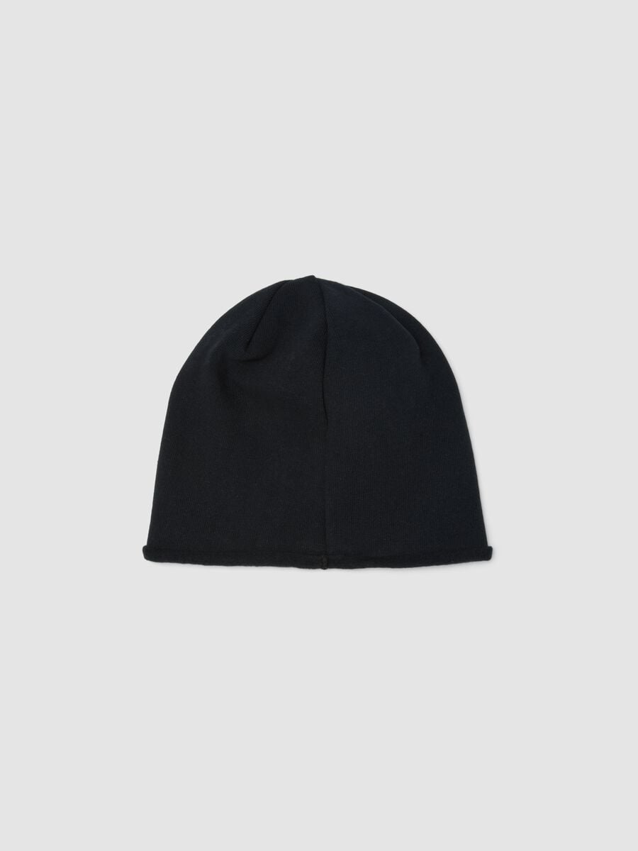 Cappello nero in cotone elasticizzato jersey knit per bambino_1