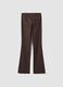 Pantaloni marroni flare in viscosa elasticizzata con fantasia gessata_1