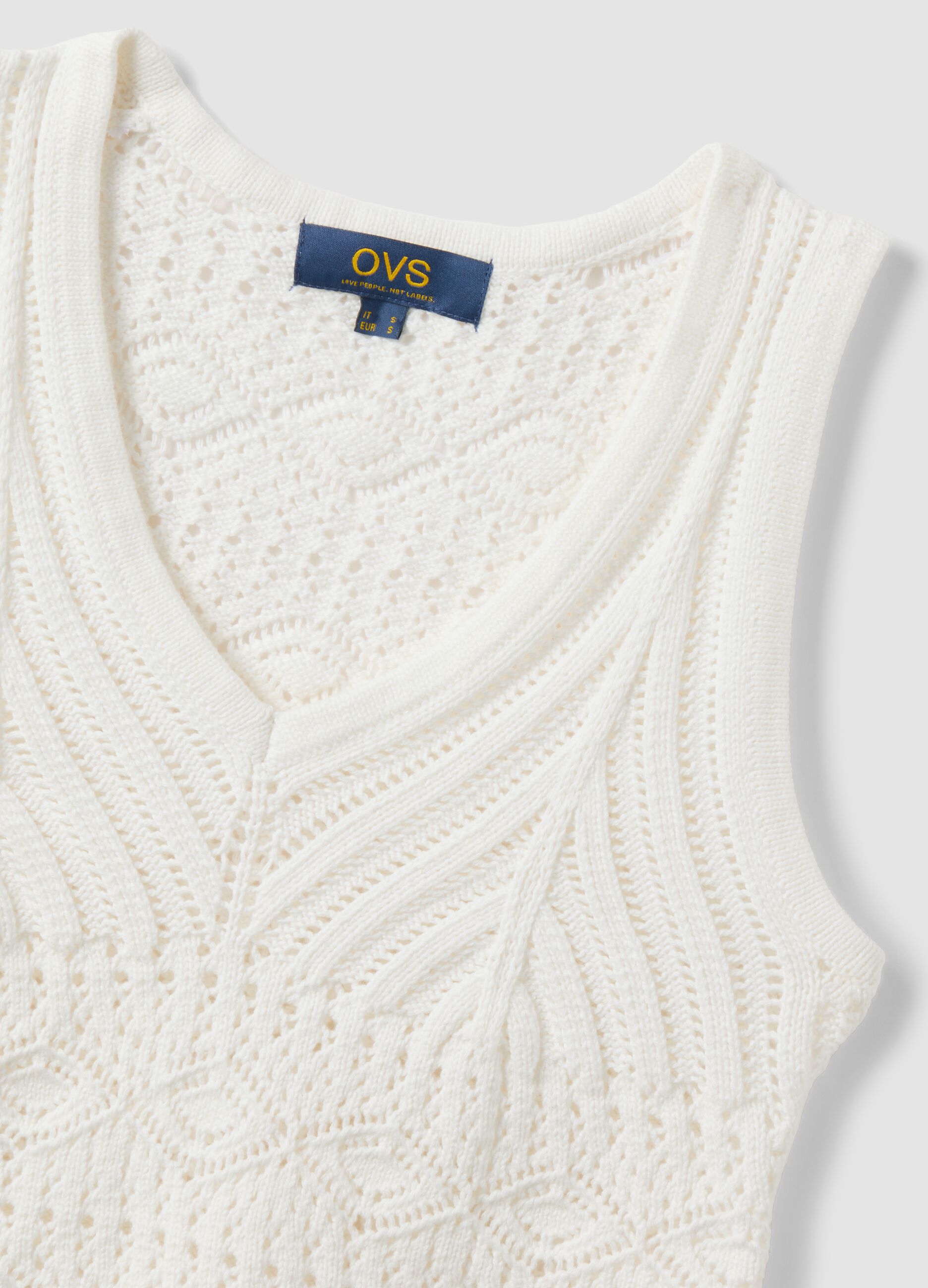 White pure cotton regular-fit tank top with openwork knit pattern