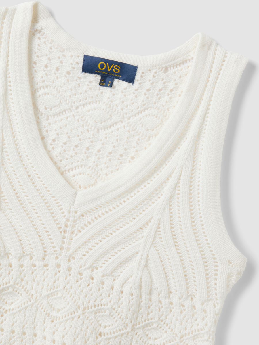 Tank top in puro cotone bianco regular fit con motivo traforato_5