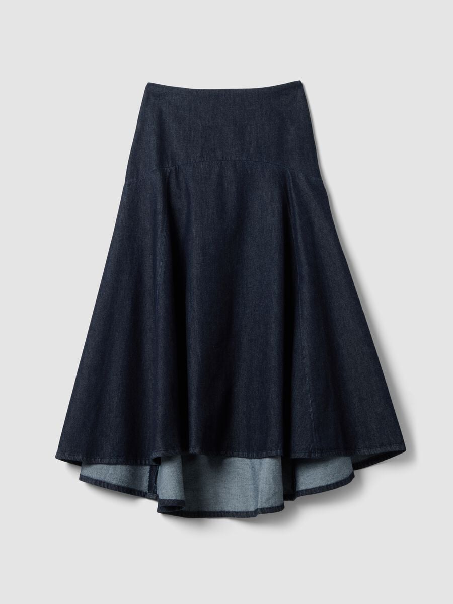 Gonna midi in denim di puro cotone_4