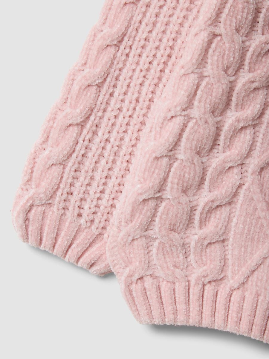 Maglia rosa in maglia lavorata con girocollo per bimba_2