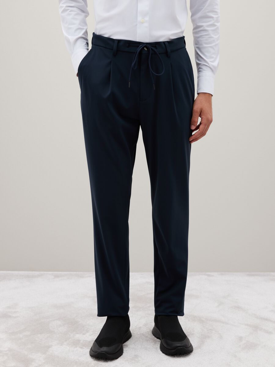 Blue Stretch Fabric Trousers Regular Fit_1