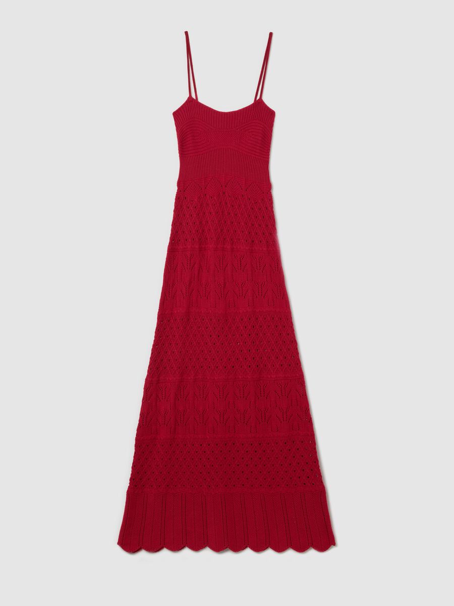 Long red dress in crochet knit_4