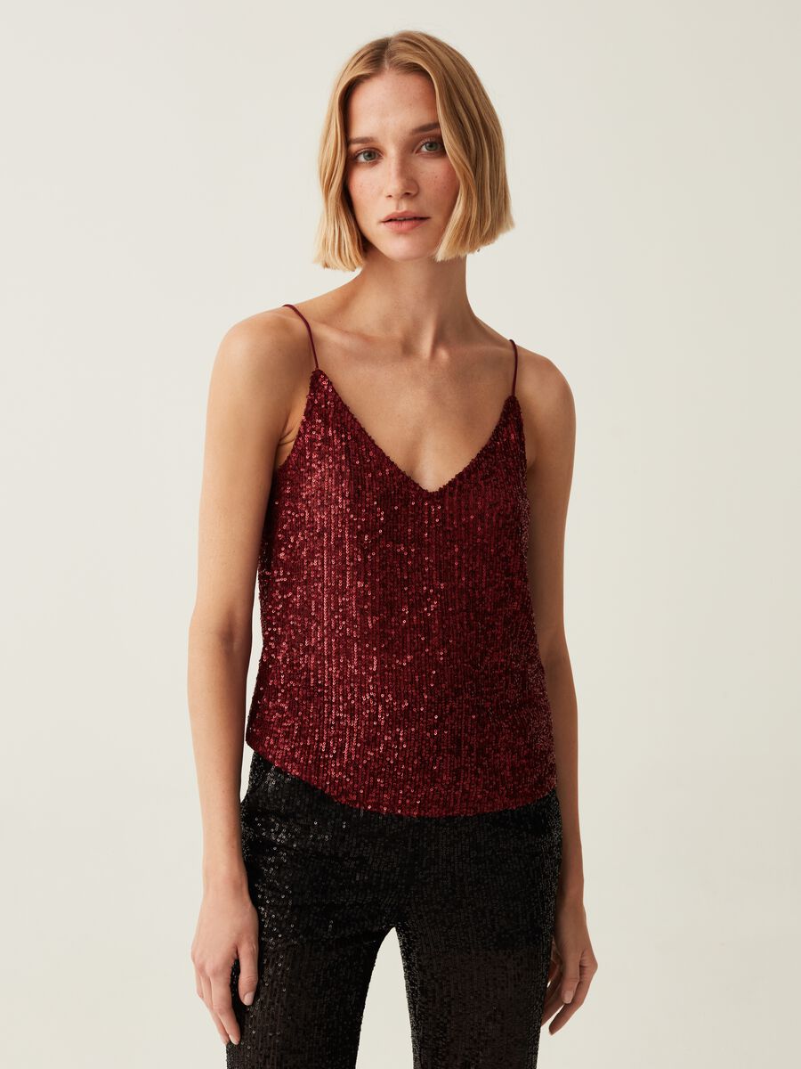 Tank top con paillettes scollo a V_0