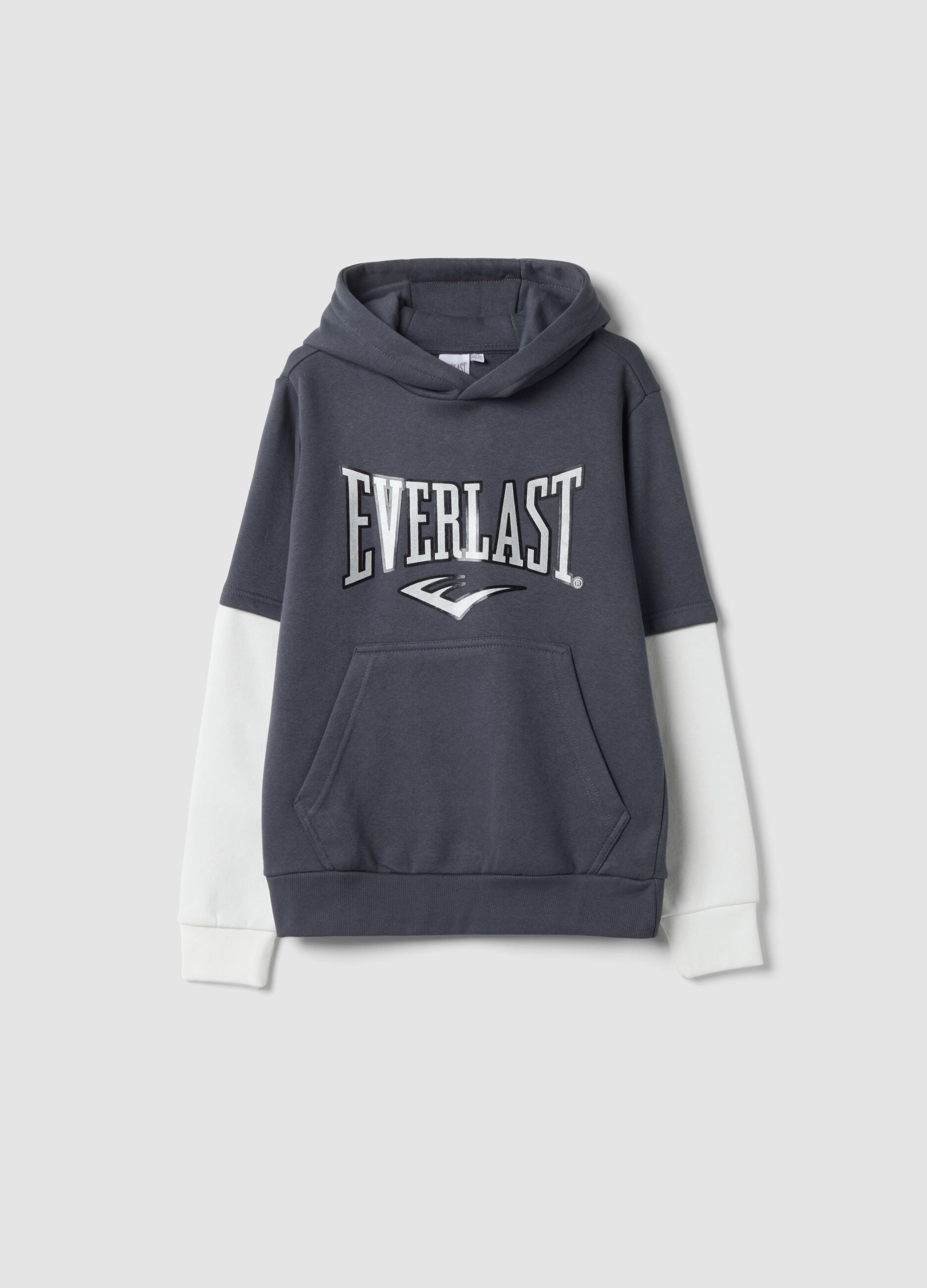 Felpa blu in misto cotone con cappuccio e tasca frontale