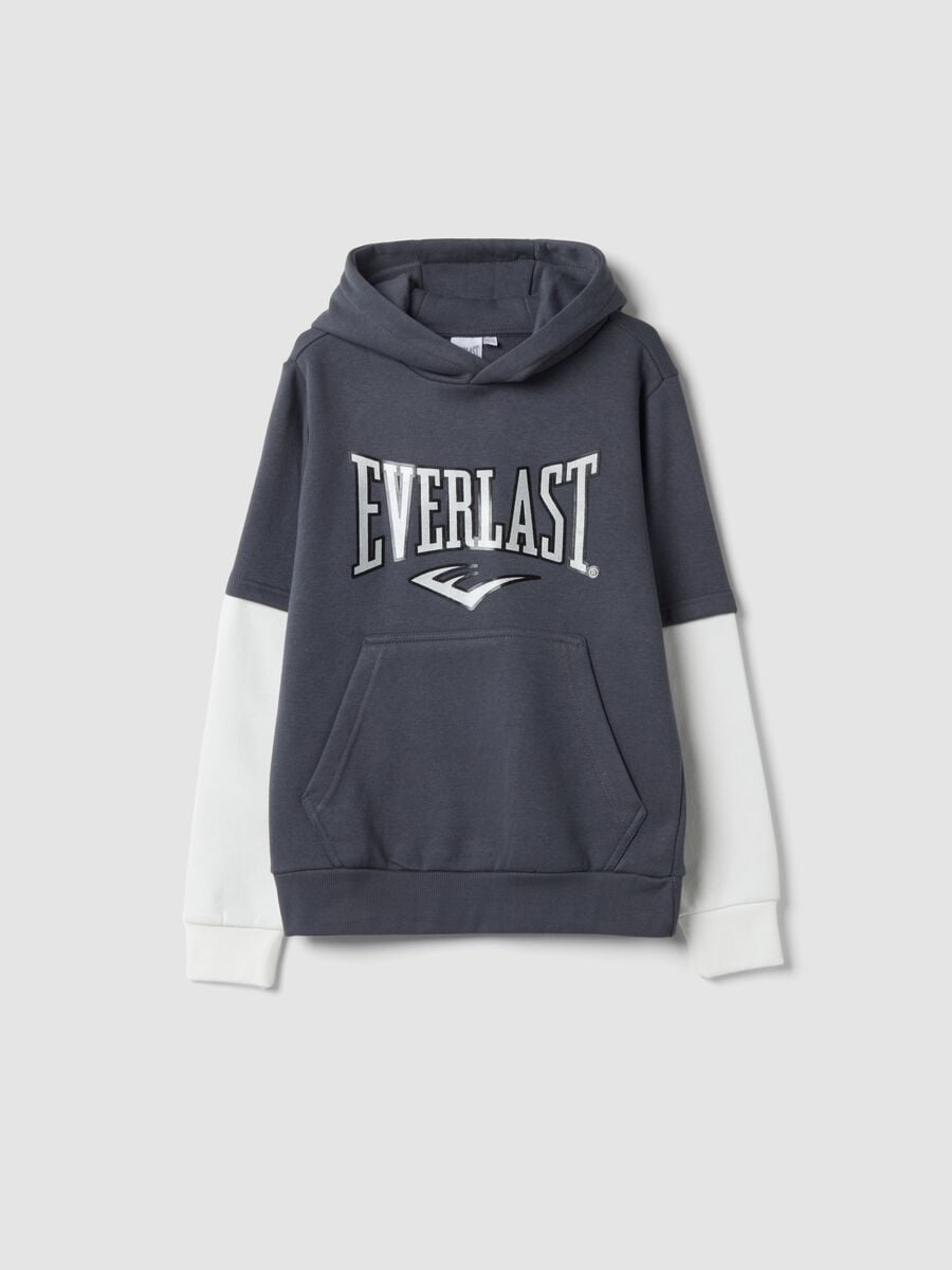 Blue cotton-blend hoodie with front kangaroo pocket_0