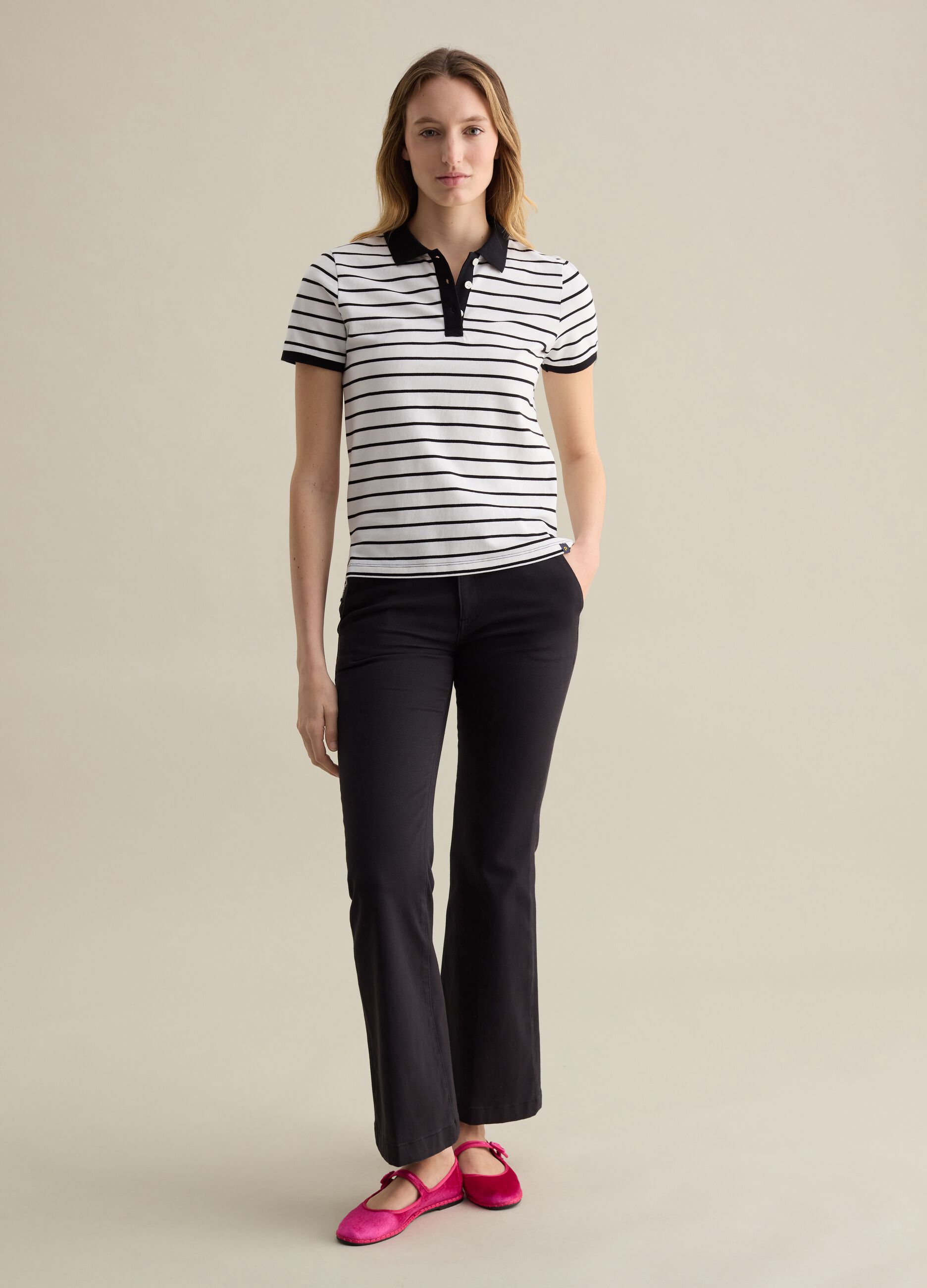 Black and white striped polo shirt in piquet