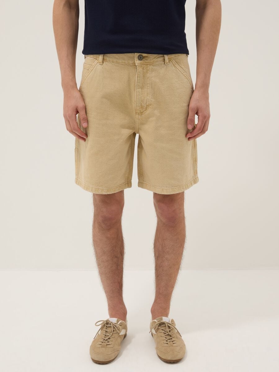 Beige pure cotton Bermuda shorts_1