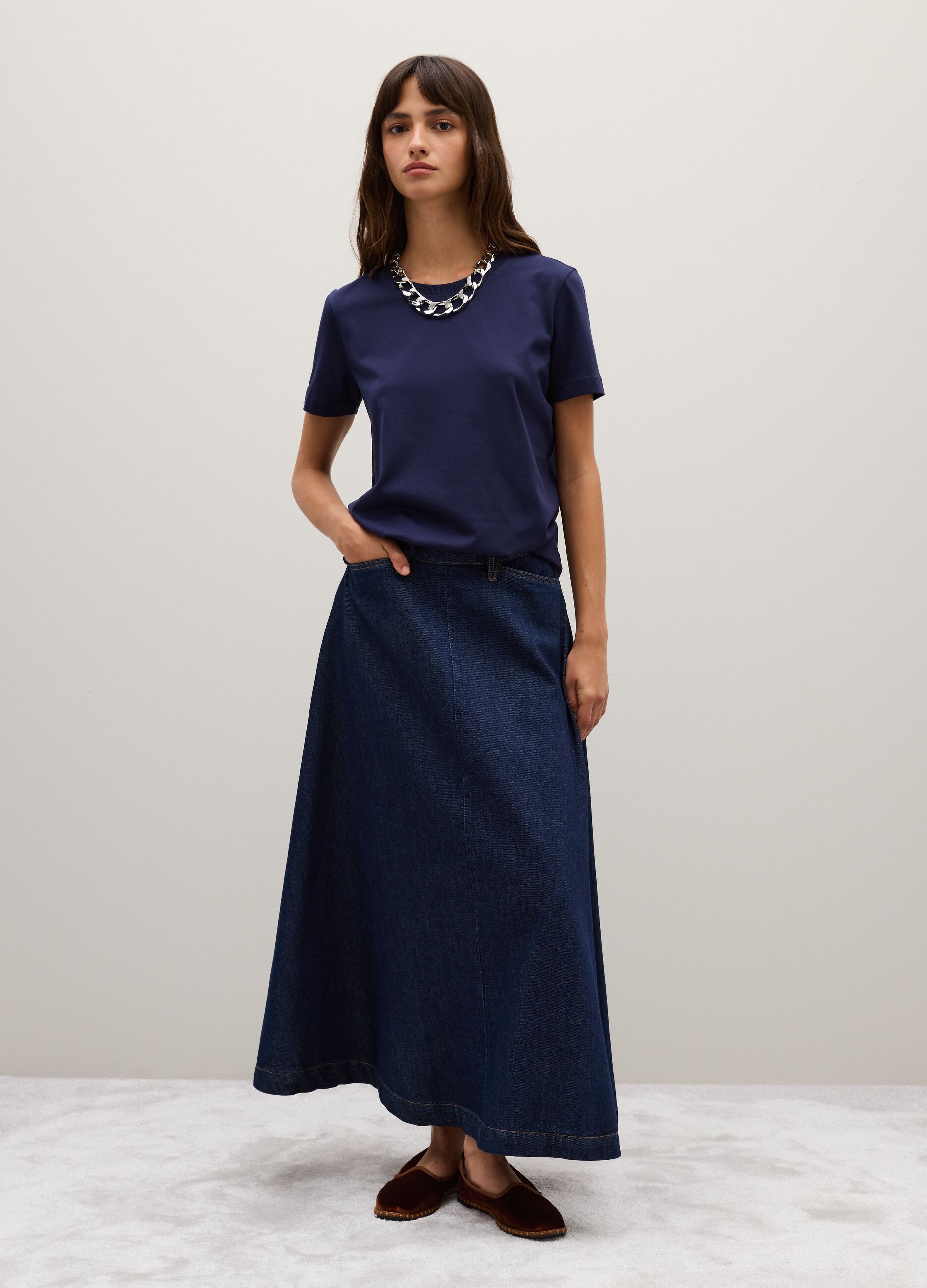 Blue pure cotton regular fit T-shirt