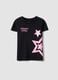 Girls' Regular Fit Black Pure Cotton T-Shirt with Stars_0