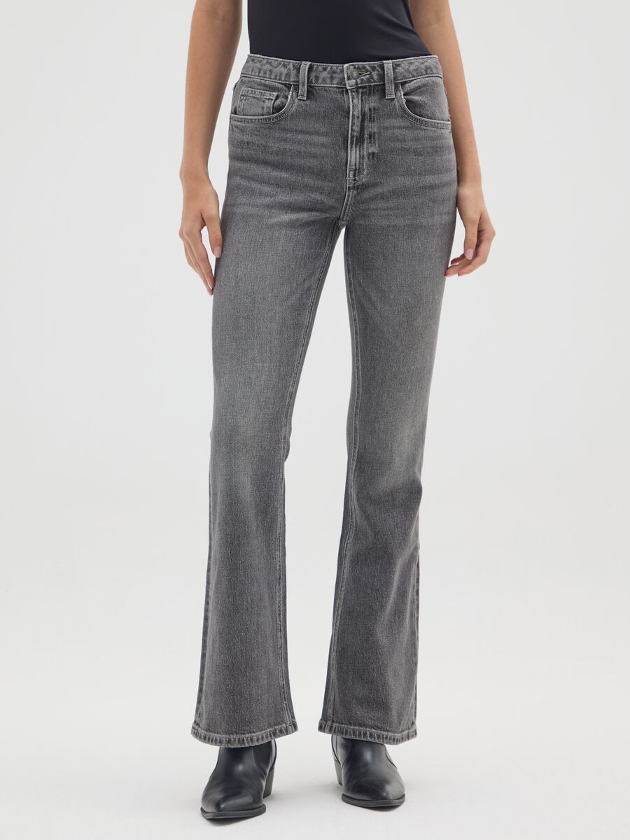 Grey flared stretch cotton jeans_1