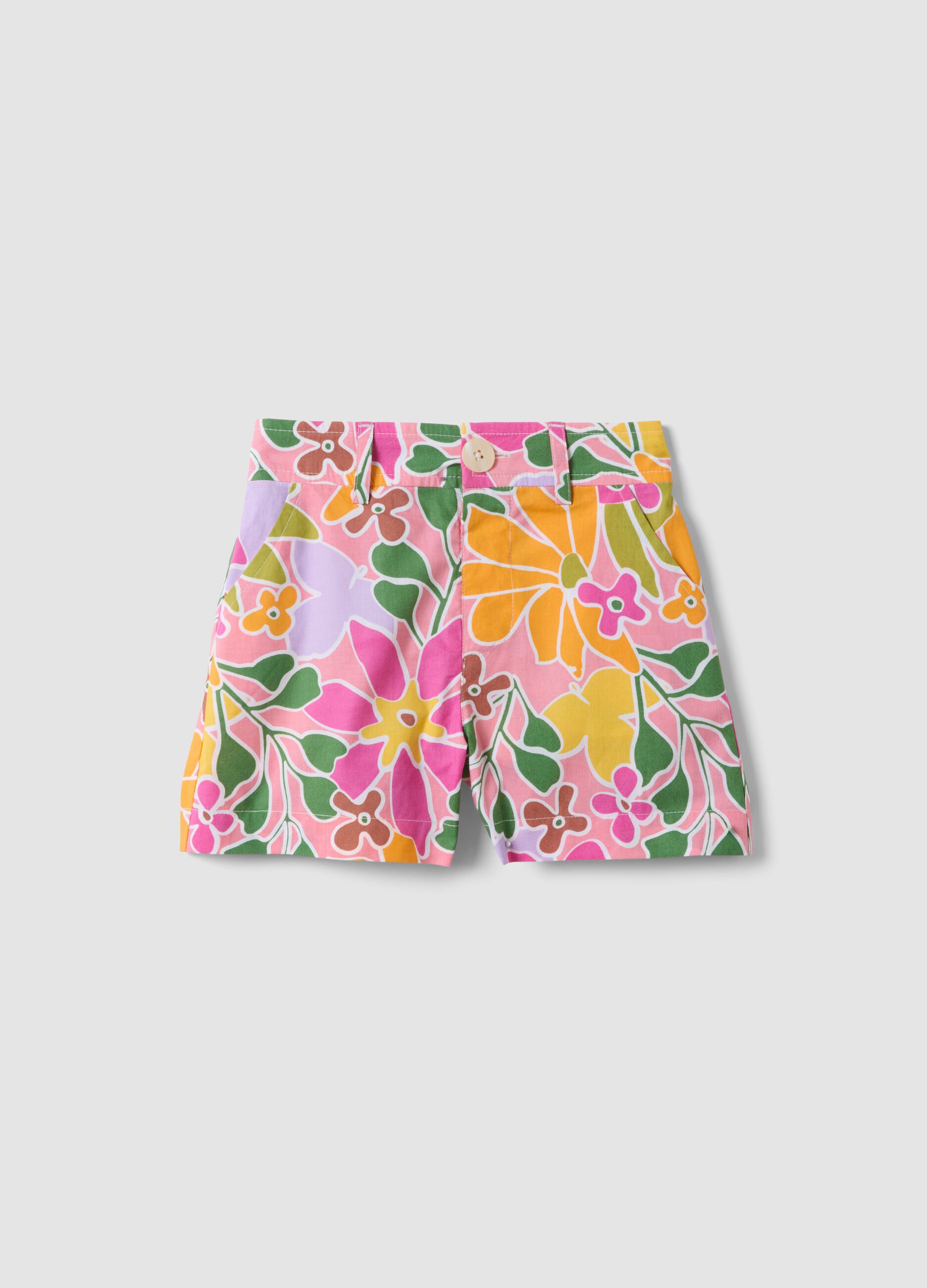 Pure cotton multicolour floral-print shorts