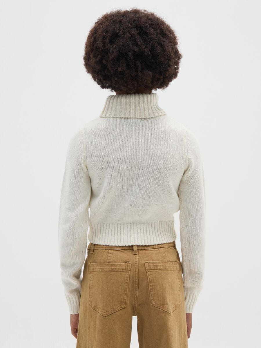 Maglione a collo alto bianco da ragazza regular fit_1