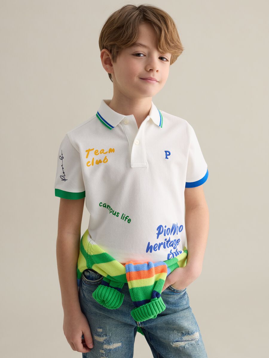 Piquet polo shirt with lettering print and logo embroidery_0