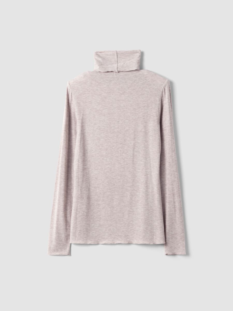 T-shirt beige in modal e lana elasticizzata con colletto rialzato regular fit_6