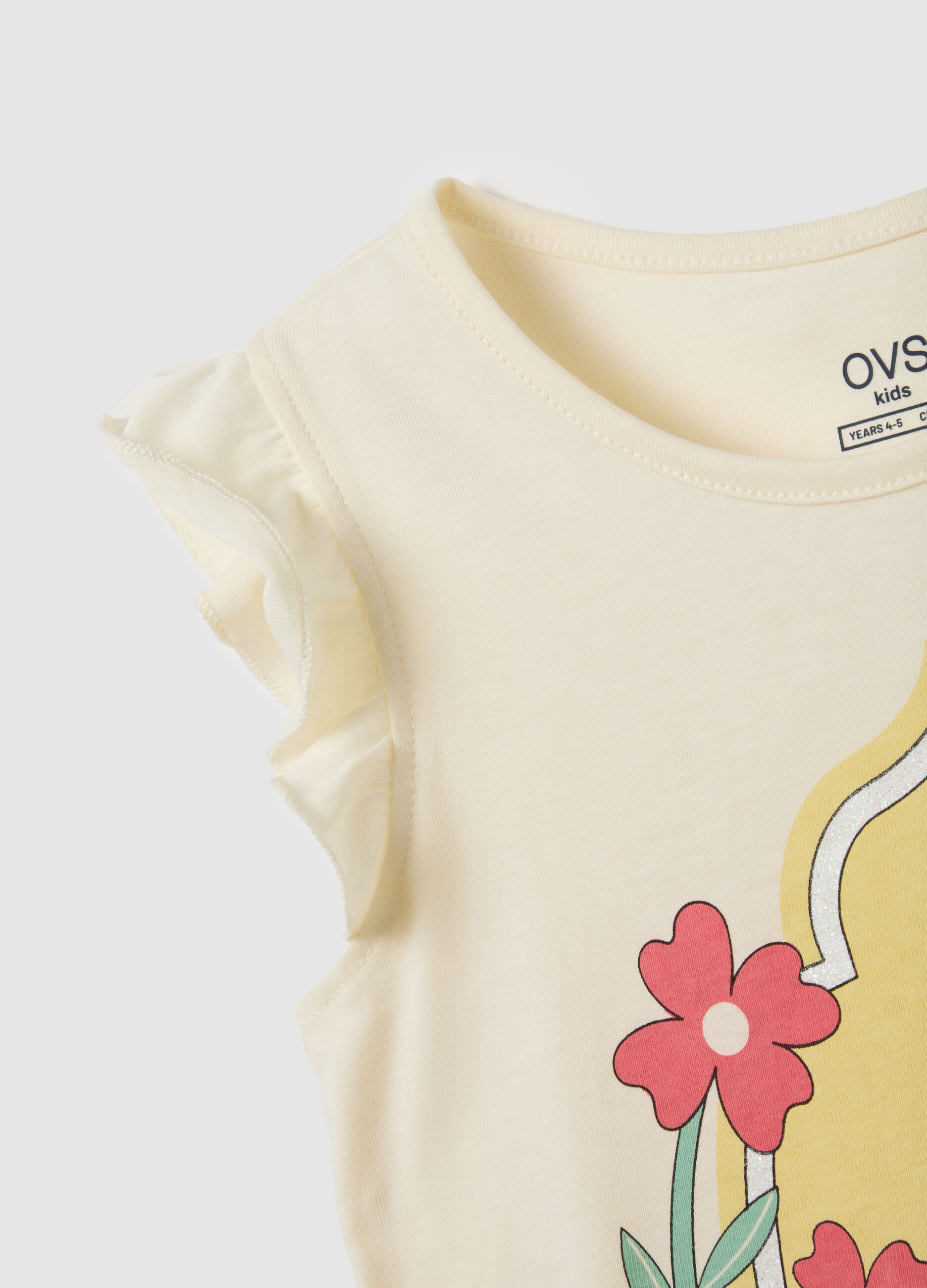 Girls' multicolour pure cotton regular fit T-shirt with prints