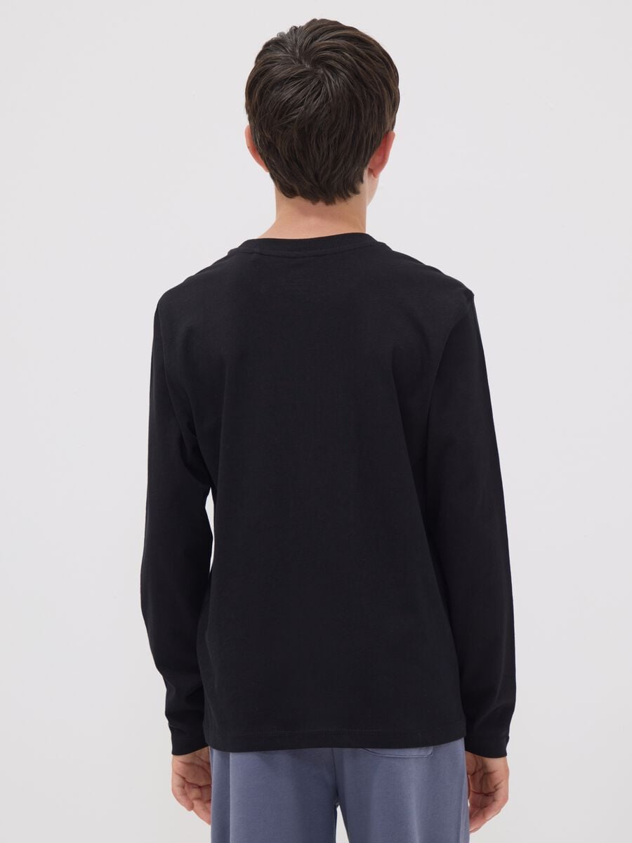 Black organic cotton T-shirt with "Let's get drip" slogan for boys_2
