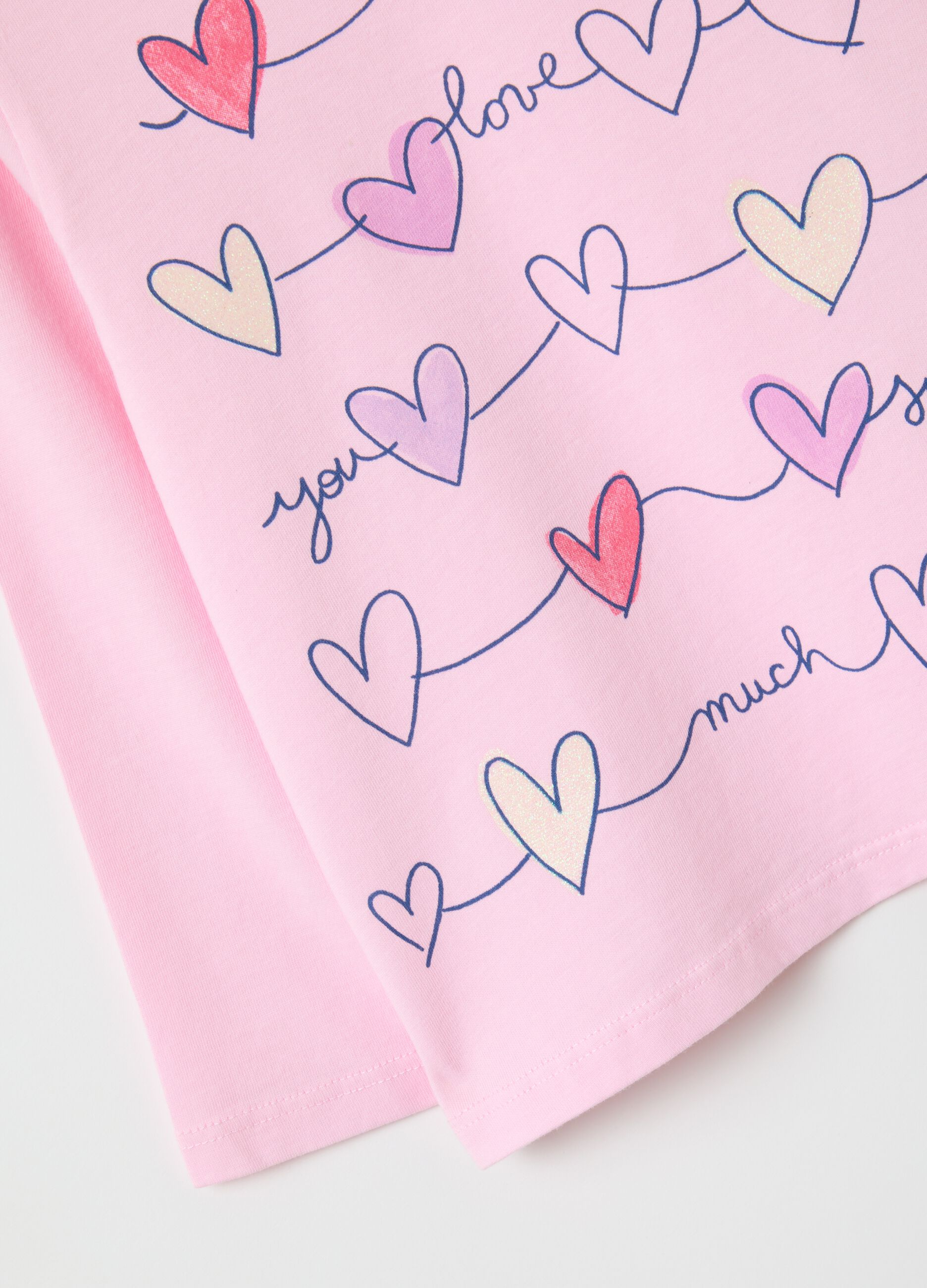 Maglia da bambina in puro cotone rosa con cuori