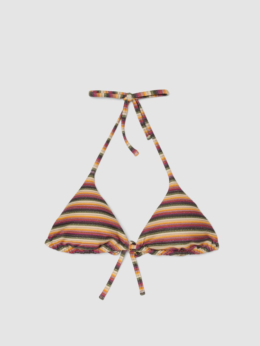 Top bikini a triangolo in tessuto elasticizzato a righe multicolor_4