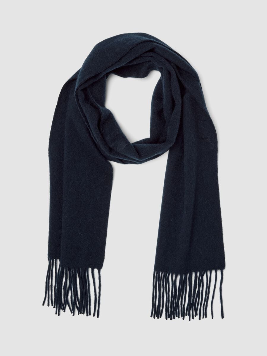 Sciarpa blu in puro cashmere con frange_0
