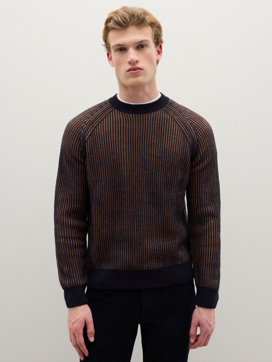 Multicolour striped regular fit knitted sweater_1