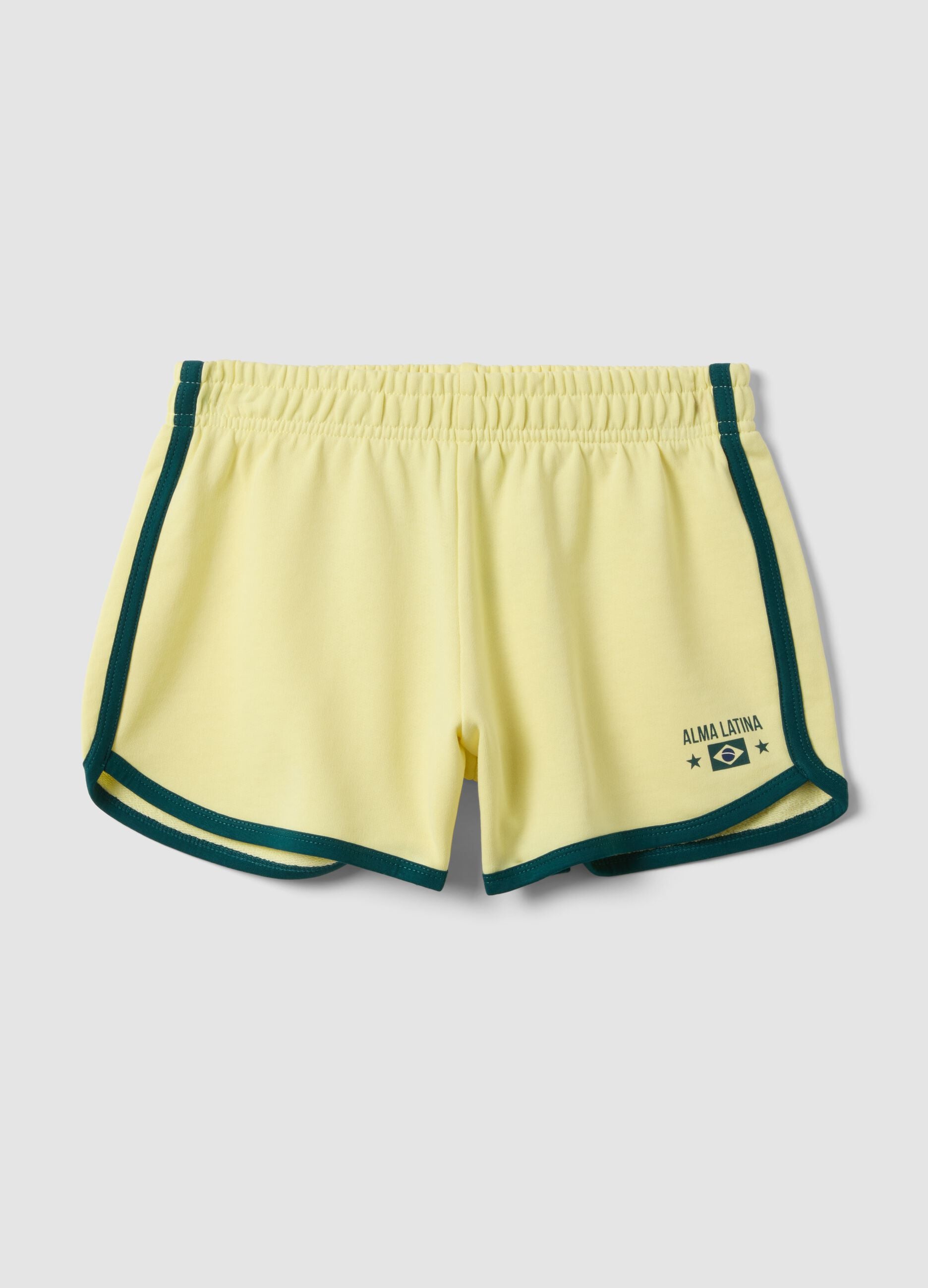 Yellow 100% cotton shorts with elasticated waist, regular fit