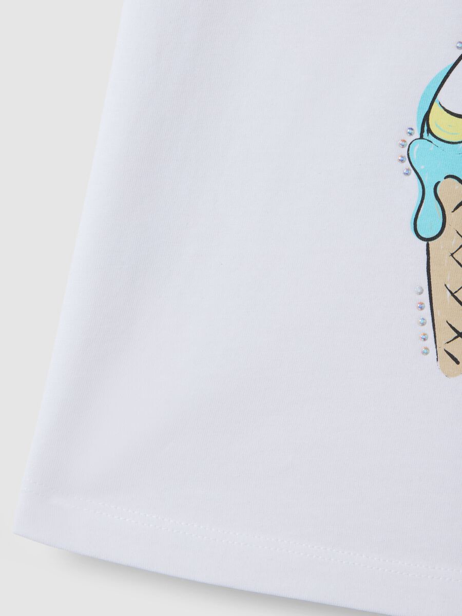 White pure cotton girls' t-shirt regular fit with ice cream_3