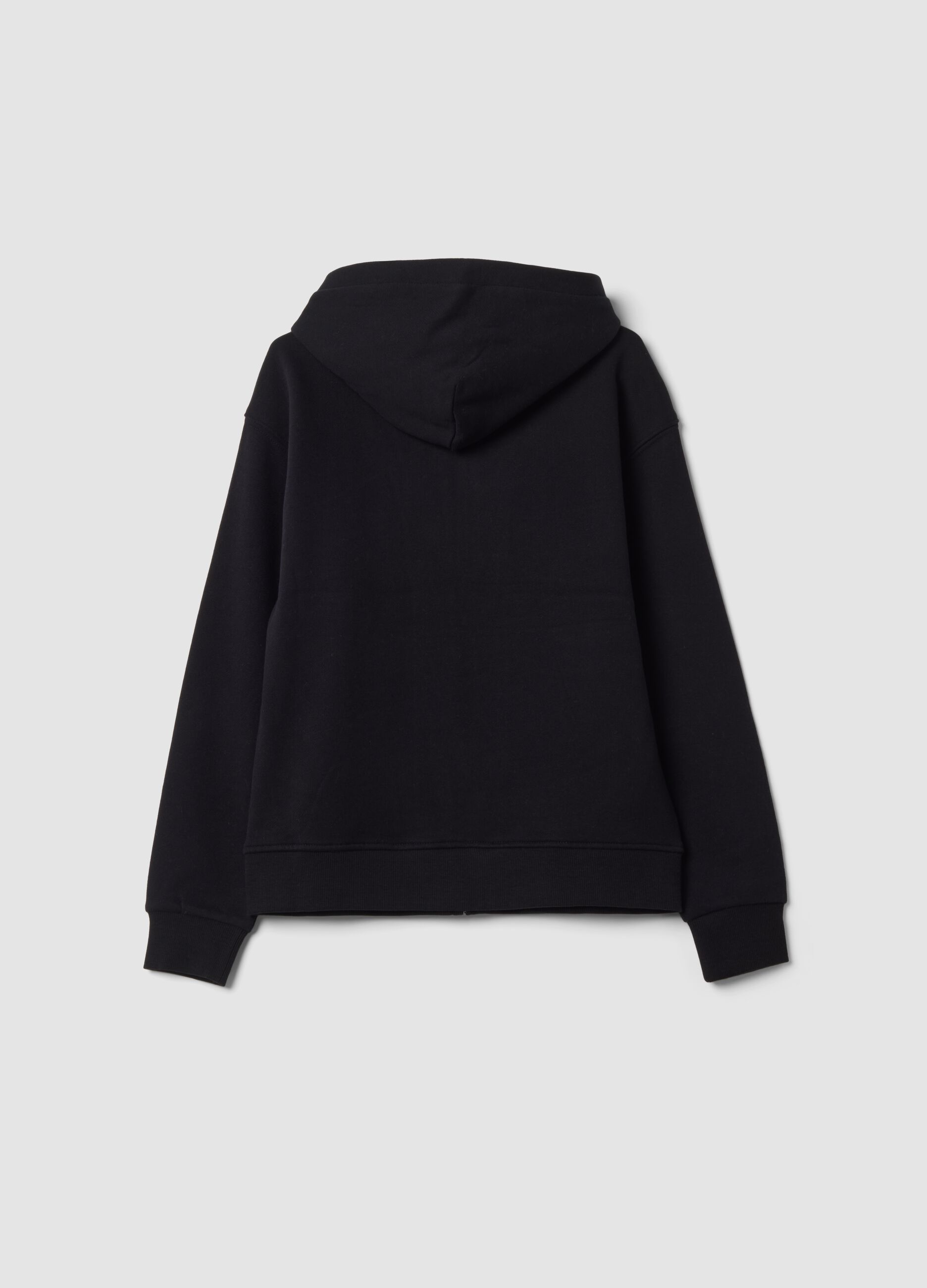 Felpa nera con cappuccio in puro cotone fleece organico relaxed fit