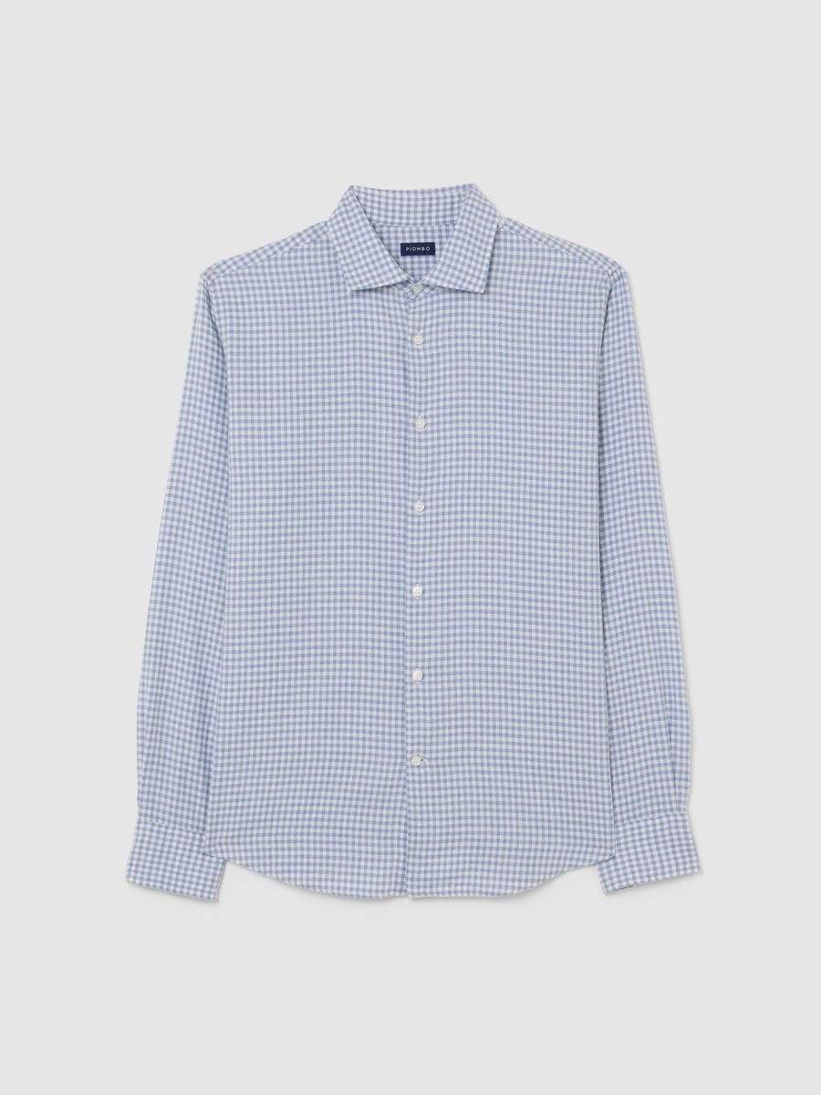 Blue cotton blend regular fit shirt_0