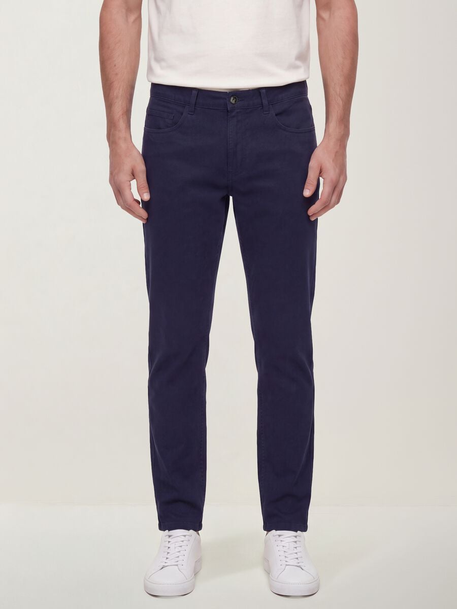 Pantaloni blu cinque tasche in puro cotone_1