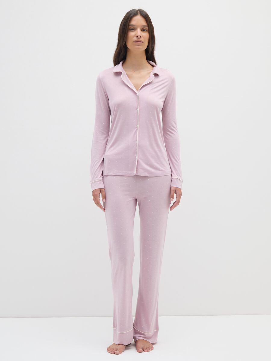 Purple polka dot pyjamas with button closure_0